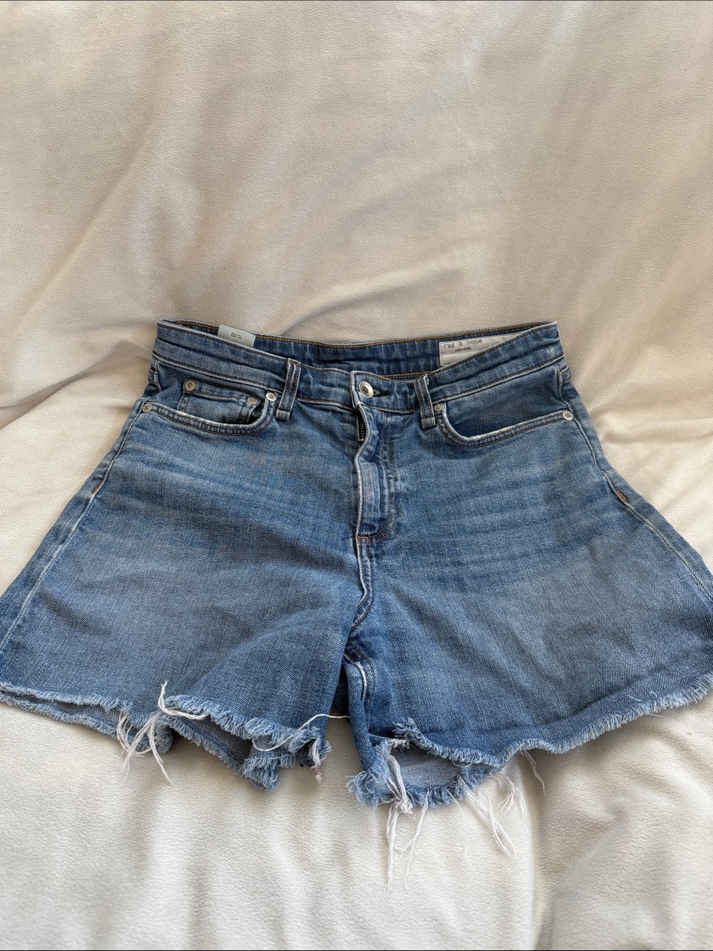 rag & bone Distressed High-Rise Denim Shorts -  Blue Wash